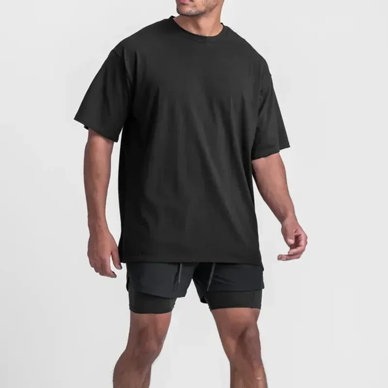 oversized gym t-shirt worn loose over training shorts