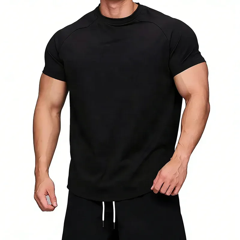 black athletic fit gym t-shirt worn with training shorts