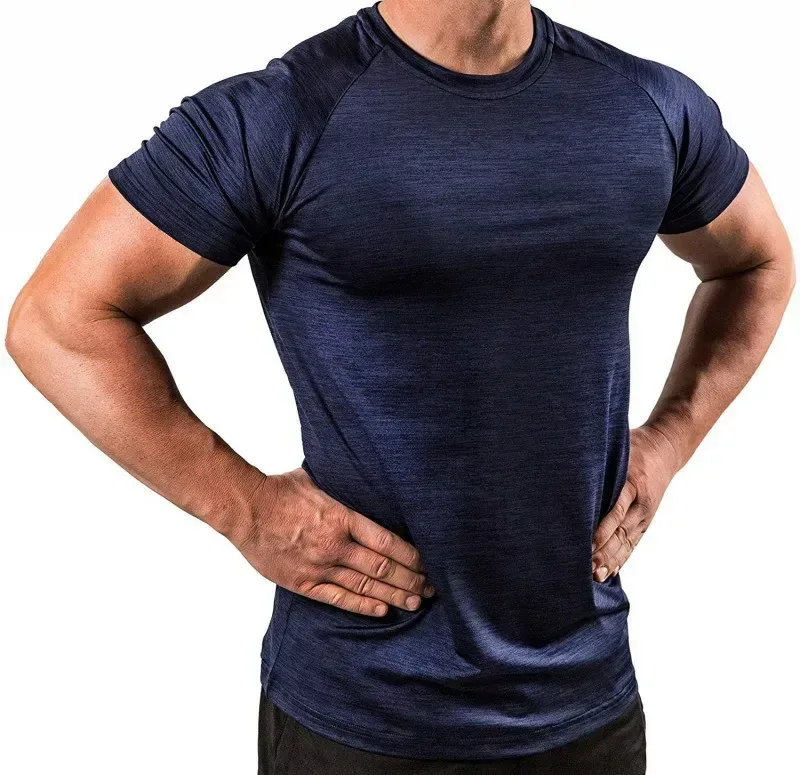 navy slim fit gym t-shirt following the chest and arms