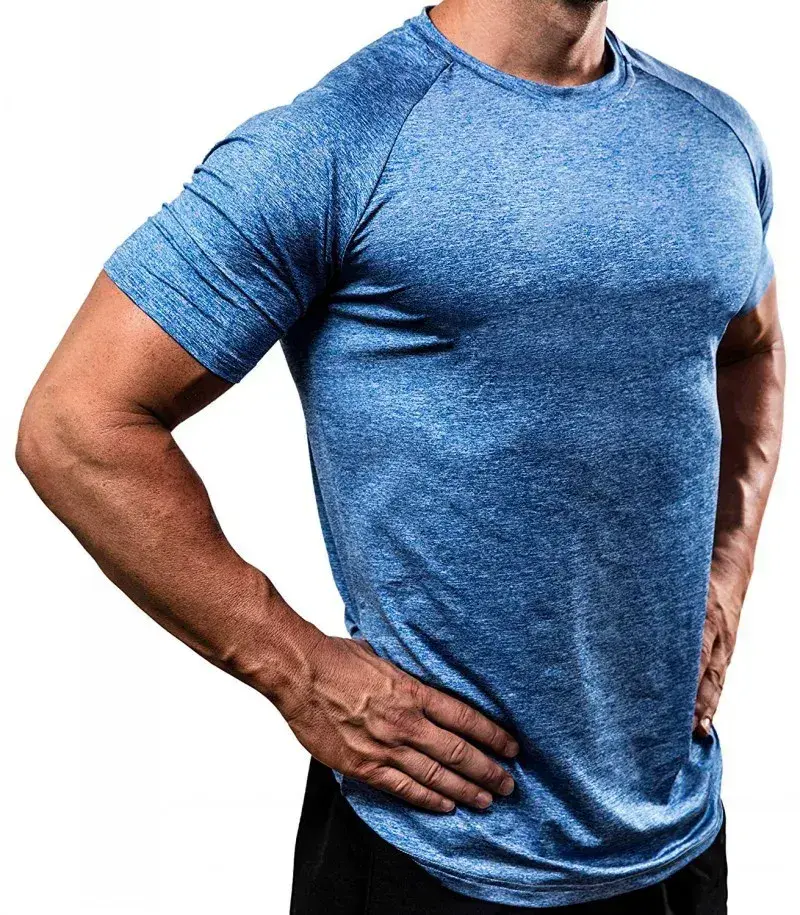 raglan sleeve seams on the royal blue slim fit gym t-shirt