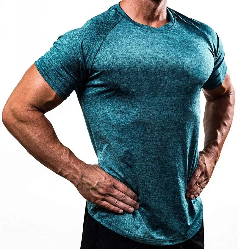 teal slim fit gym t-shirt tapering to the waist