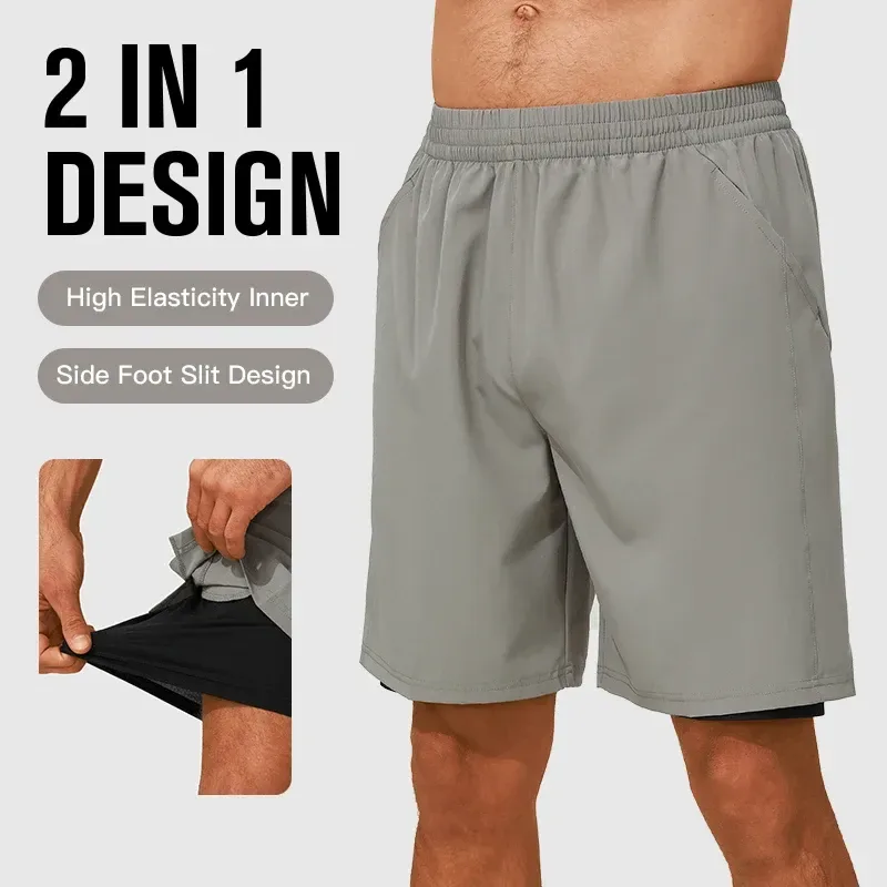 2 in 1 gym shorts with inner liner and side slit hem