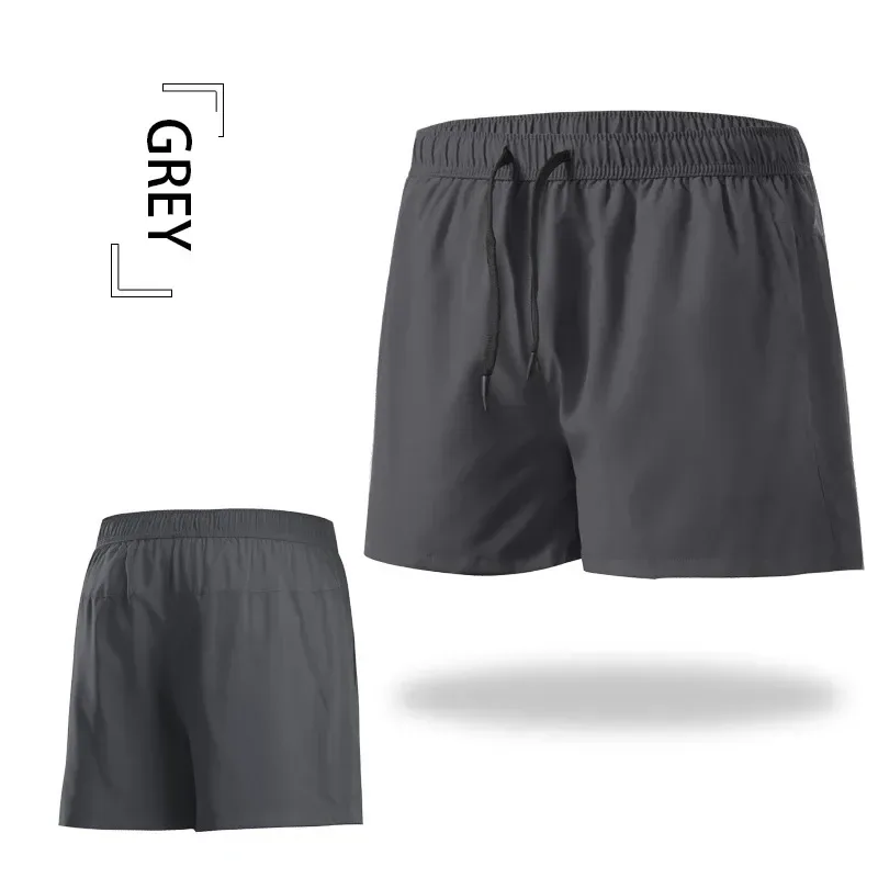 grey quick dry running shorts with elastic drawstring waist