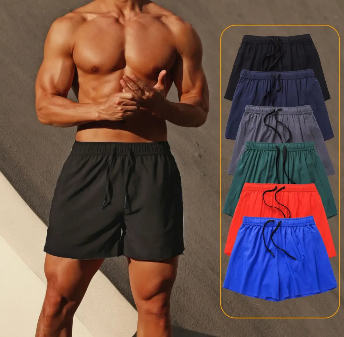 short athletic cut of the quick dry running shorts on a model