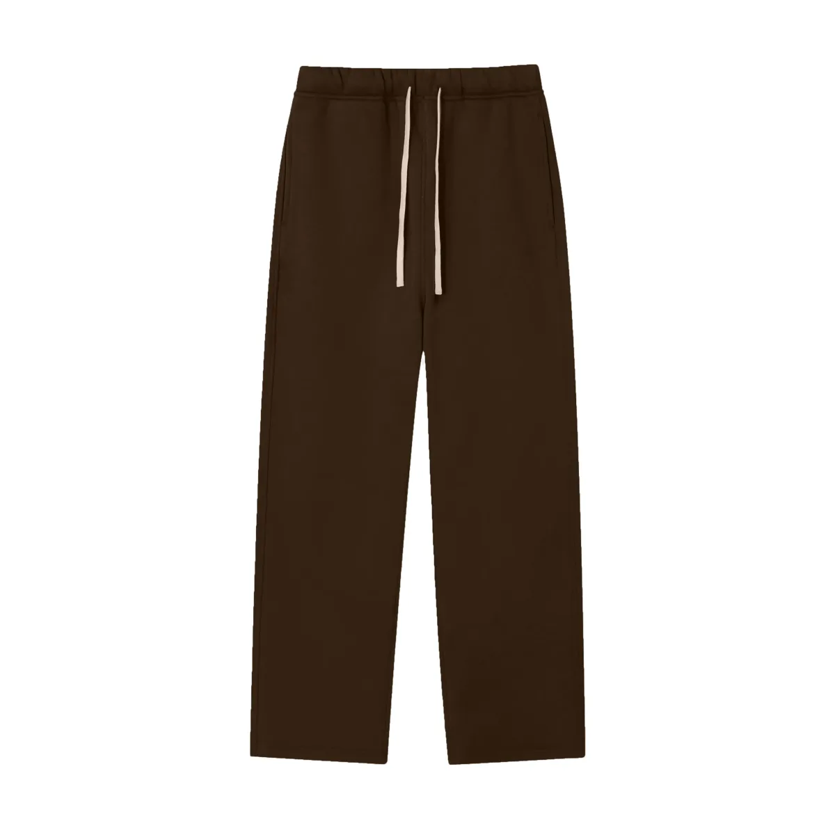 brown fleece sweatpants with a relaxed straight fit