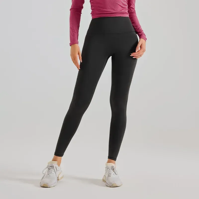 front view of the black high waisted workout leggings