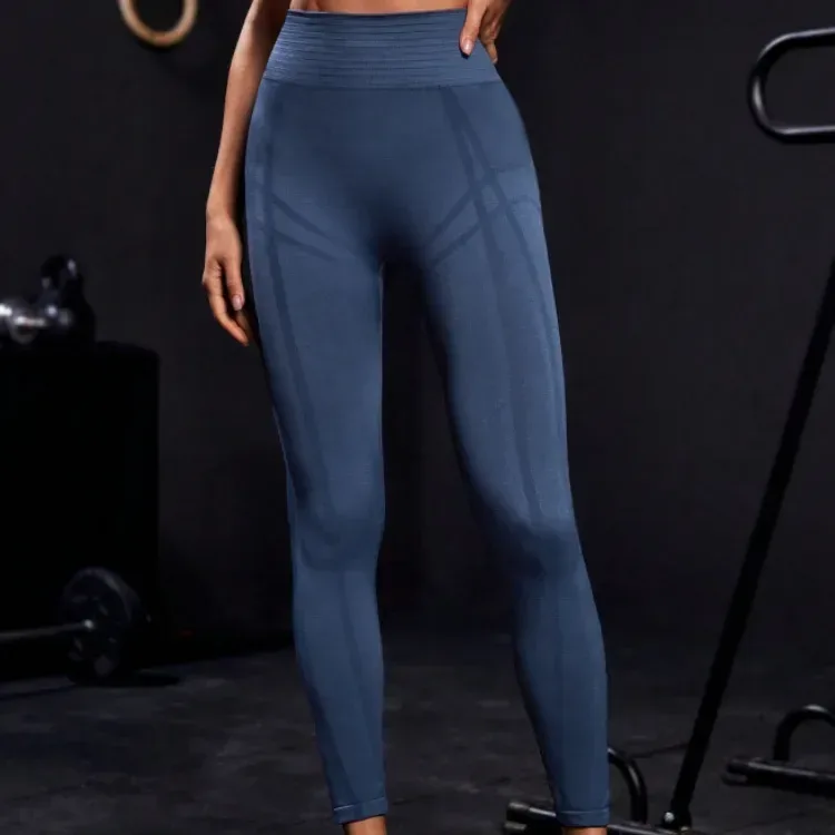 front view of the blue high rise contour leggings