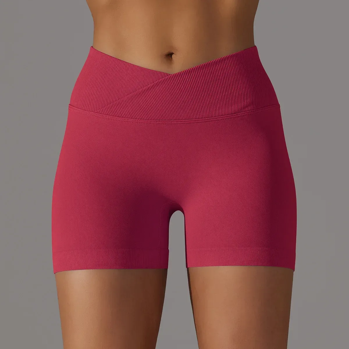 red seamless gym shorts showing the soft knit