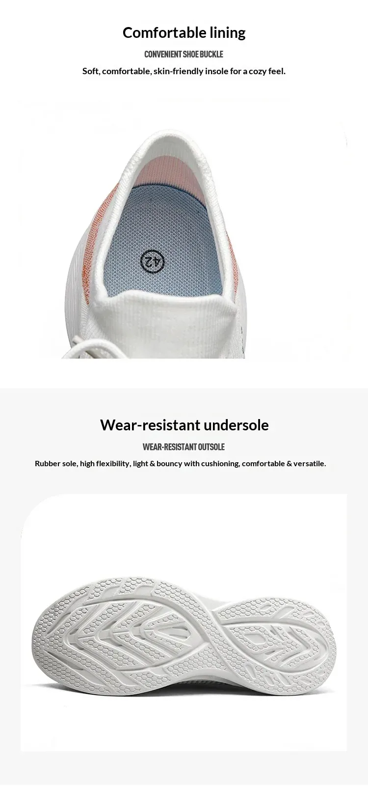 soft lining and wear resistant sole of the knit running shoes