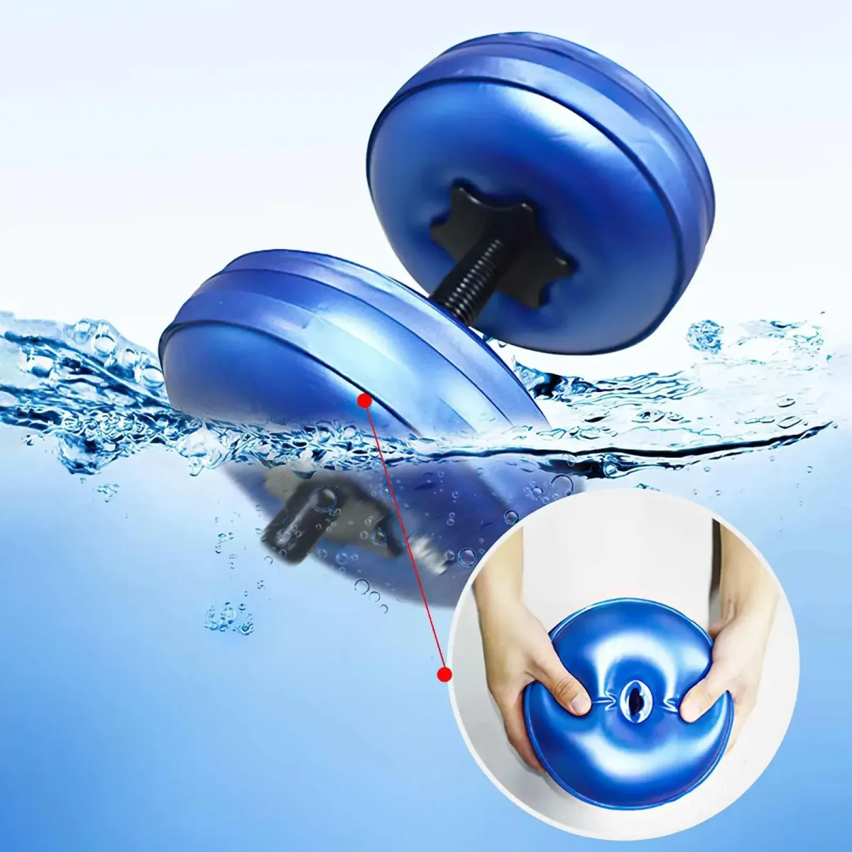 water filled adjustable travel dumbbell bag being filled with water