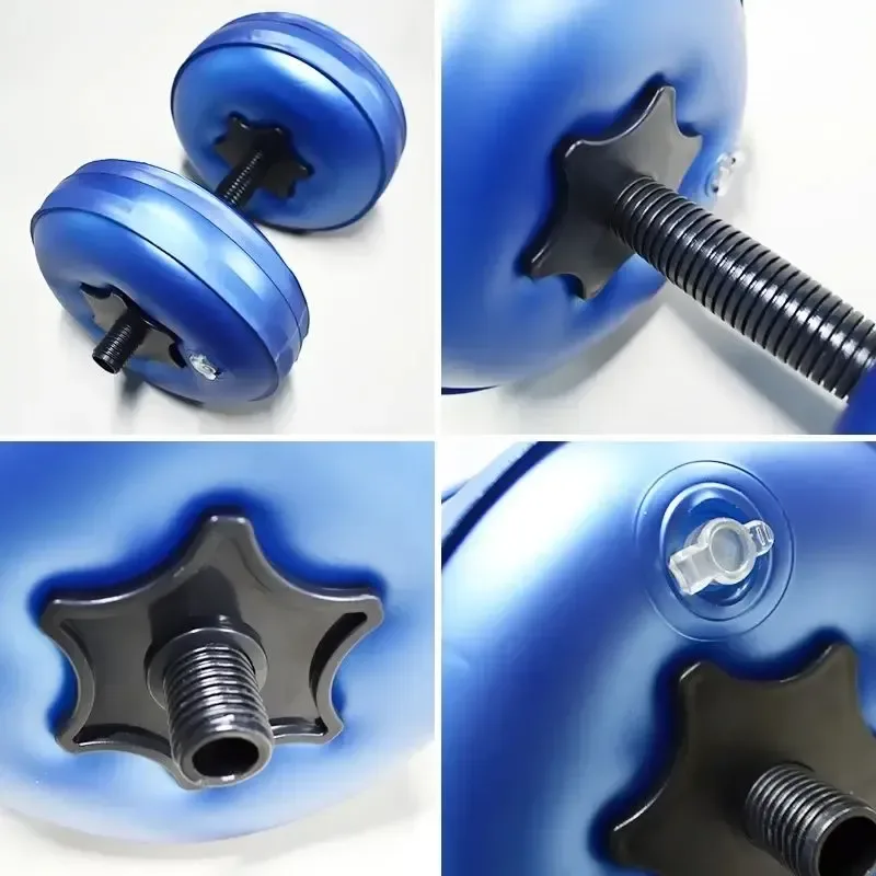 close up of the valve and star lock nut on the water filled dumbbells
