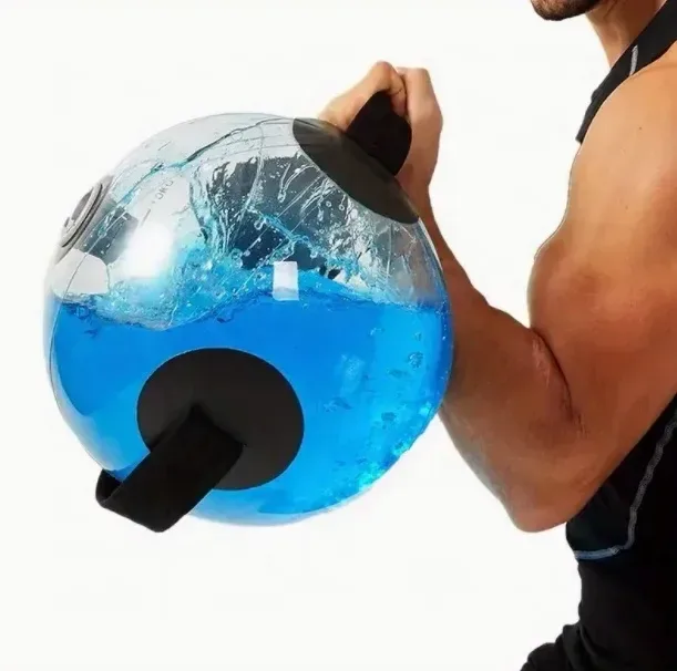 blue water moving inside the training ball during a lift