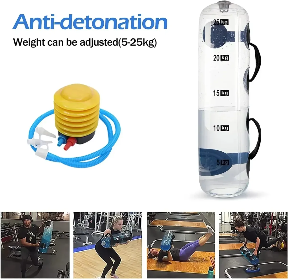 adjustable water power bag from 5 to 25 kg with foot pump