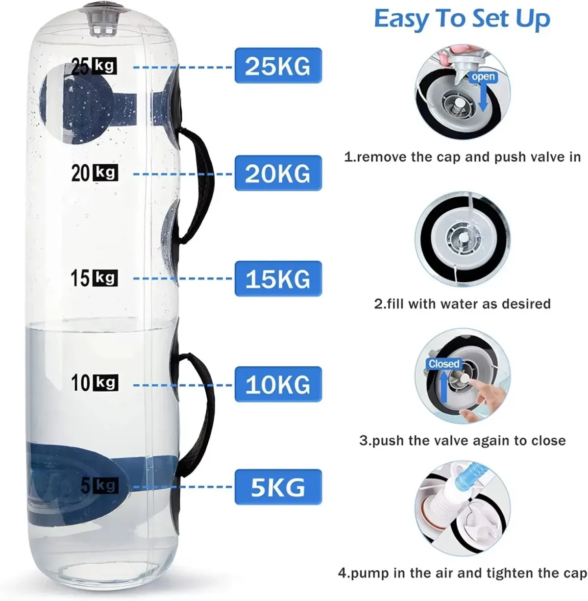 four steps to set up the adjustable water power bag