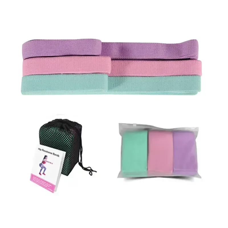 set of three fabric long resistance bands with pouch