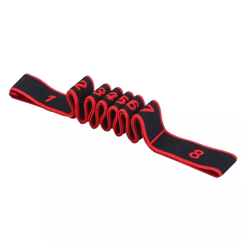 red elastic stretching strap showing eight numbered loops