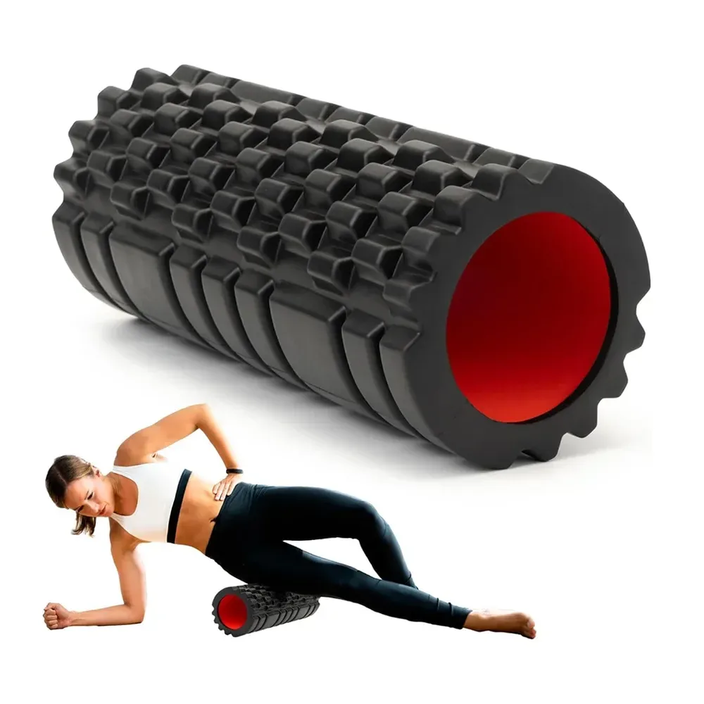 hollow core of the black textured grid foam roller