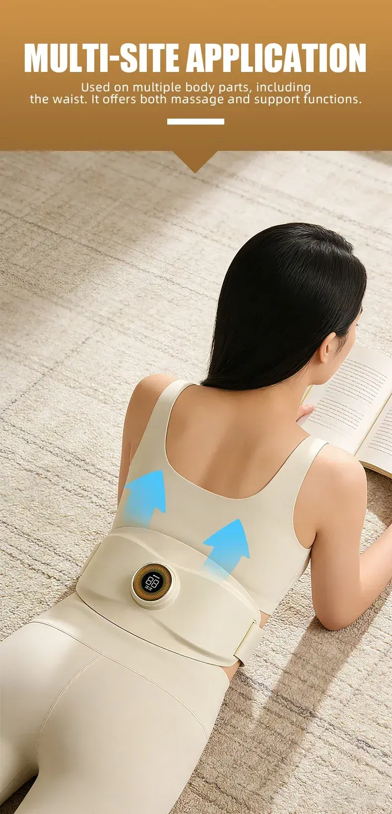 heated waist massage belt worn on the lower back while reading