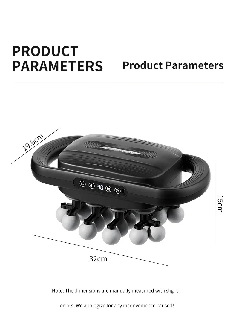 multi head percussion massager dimensions, 32 x 19.6 x 15 cm
