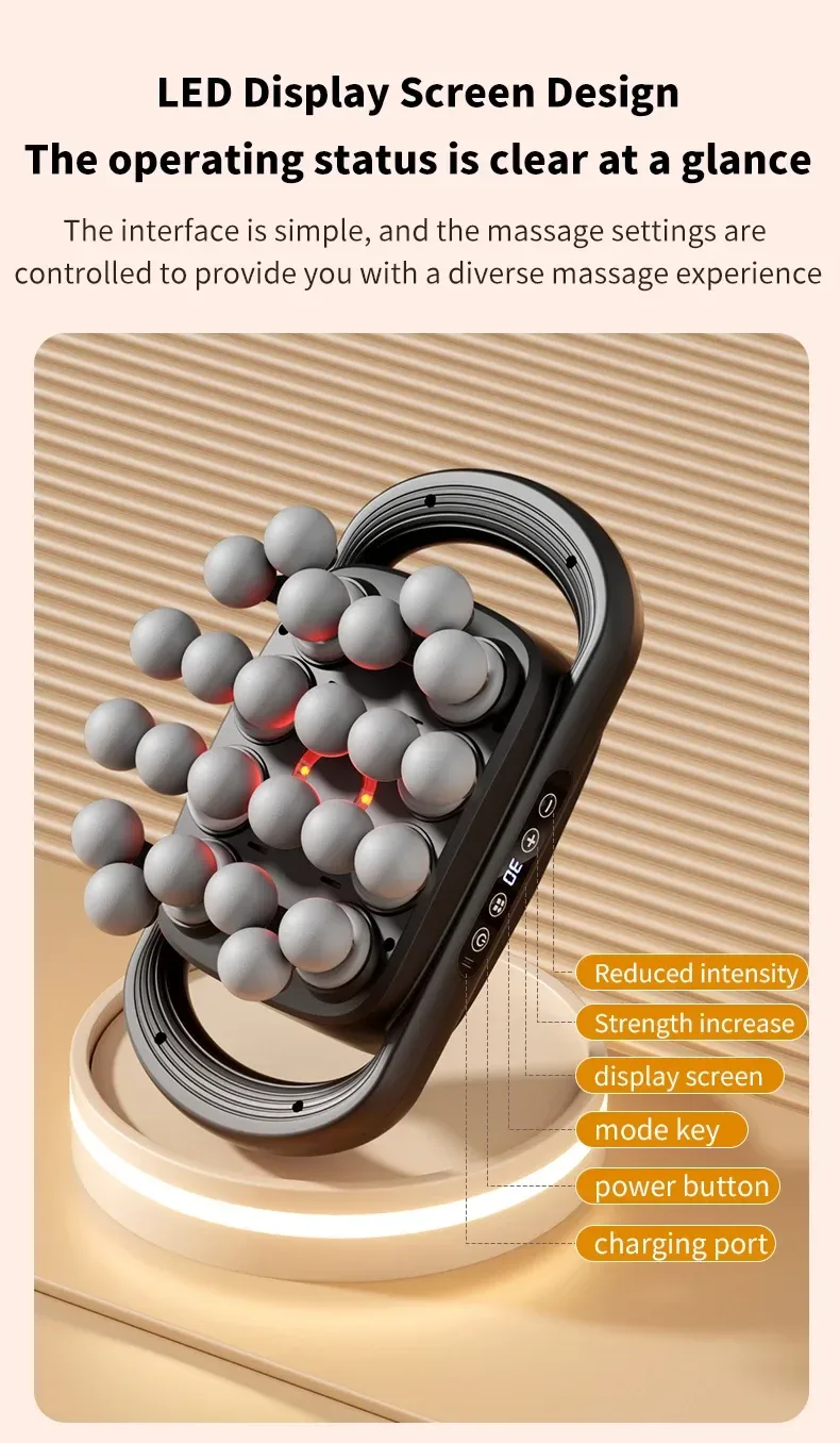 LED panel and buttons of the multi head percussion massager
